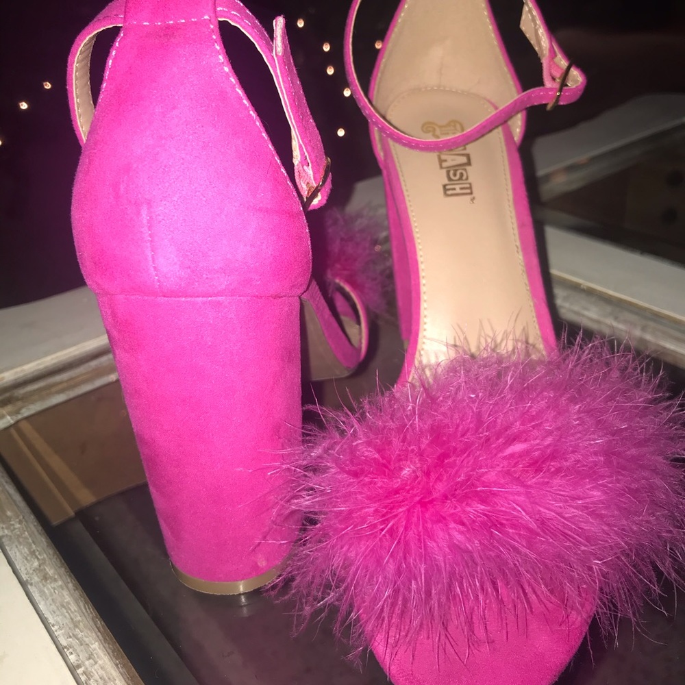 Hot pink feather heels